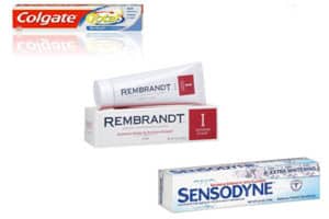 whitening colgate , rembrandt and sensodyne toothpaste